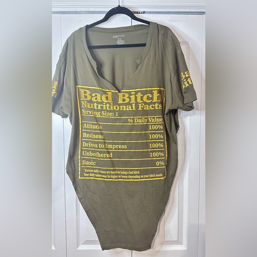 Olive Green Graphic Tee with Bold Yellow Print